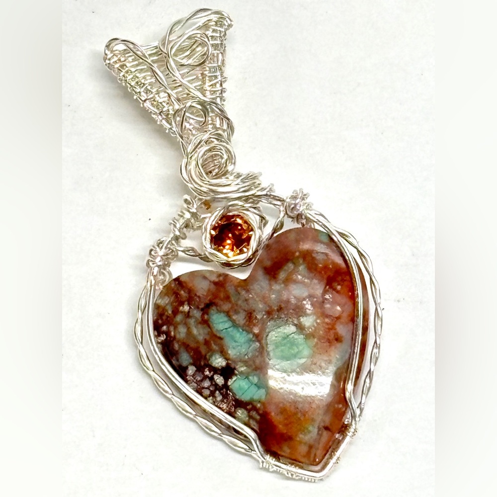 HAND CRAFTED Chrysoprase in Matrix Wire Wrapped Silver Plated Pendant, Handmade